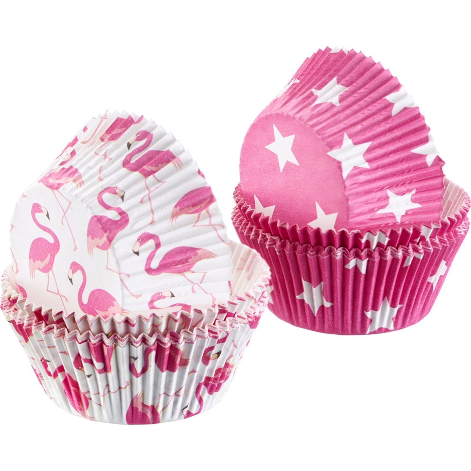 80 Stk. Muffin Papier-Backförmchen, Flamingo u. Stern